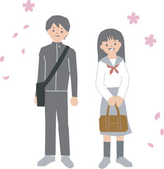 学生　男女のシンプルなイラストセット