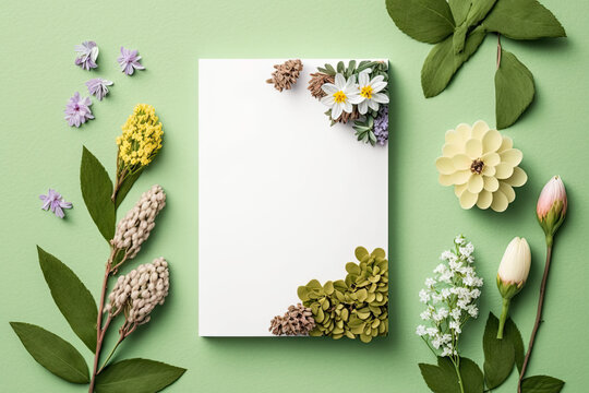 spring image with blank space for writing and flowers - generative ai