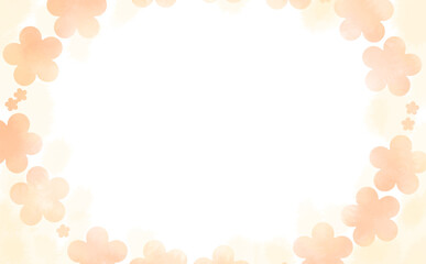 花柄の大き目楕円フレーム・オレンジ ふんわり水彩画テクスチャ イラスト素材 色違い・差分有