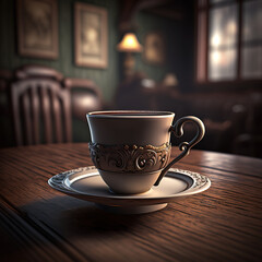 Obraz premium A cup of coffee in a restaurant - generated by generative AI