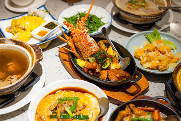 Taiwanese cuisine with lobster dish in restaurant
