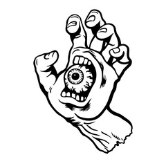 Vintage Hands with all seeing eye. Hand drawn sketchy illustration with mystic and occult hand drawn symbols.