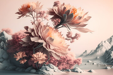 Fototapeta na wymiar Fantastic vintage large flowers with pastel color. Generative AI