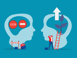 Two businessman think growth mindset different fixed mindset concept vector