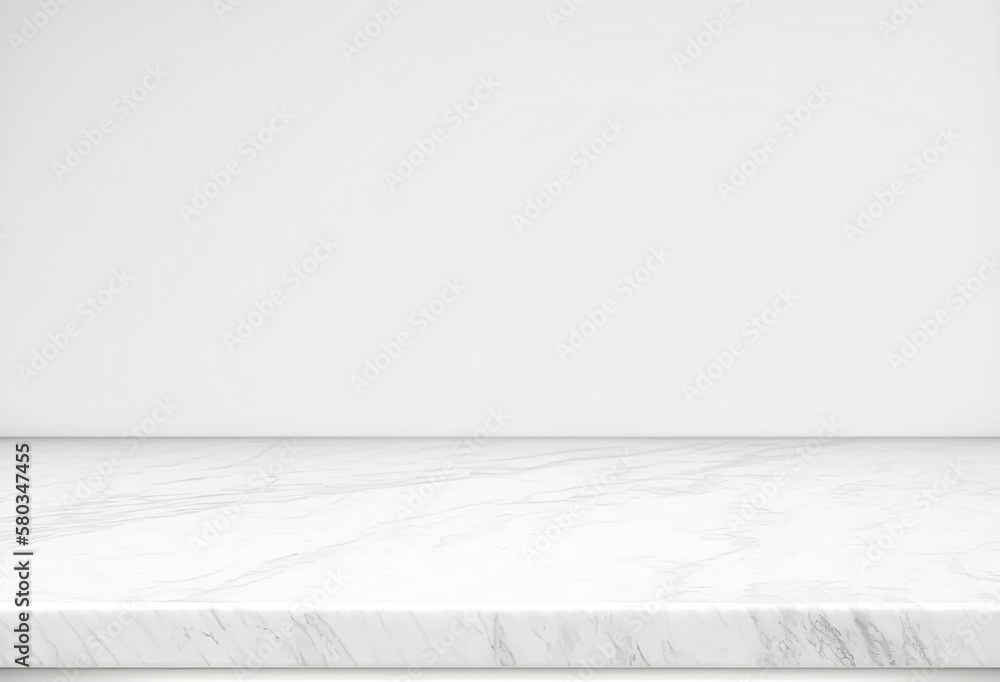 Aufkleber empty white marble table top on white wall mock up banner abstract background for display your packa