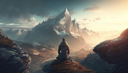 Finding Serenity at the Top: Meditating on a Mountain Summit to Reawaken Inner Peace. Generative AI