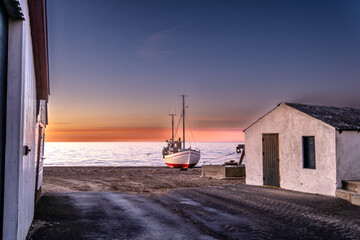 Fishing village Lild in rural Denmark cutters ships boats