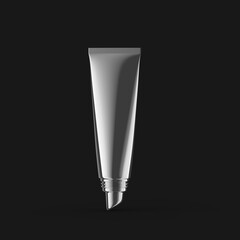 silver lip gloss open tube front view isolated black background