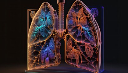 Lung Disease Diagnostic: 3D Rendering of Holographic Icon for Cancer, Pneumonia, & Viral Infections Awareness: Generative AI
