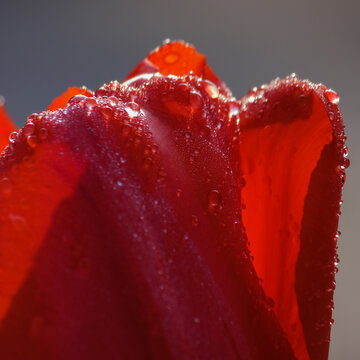 water drop on red tulip. abstract nature background