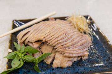 Slice of the goose dish in restaurant