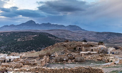 Ancient Village Zriba Olia, of Berber Origin in Zaghouan, Tunisia - obrazy, fototapety, plakaty