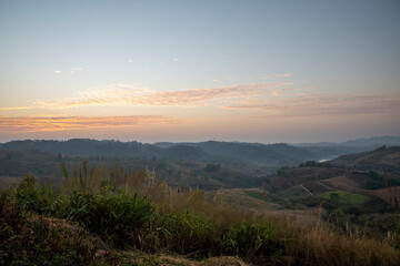 The morning time and view of landscape mountain at khao kho in thailand