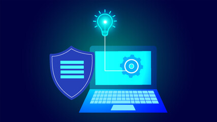 Personal Data Security, Cyber security concept. Lock symbol from lines and triangles point connecting network on blue background.
 Illustration vector
