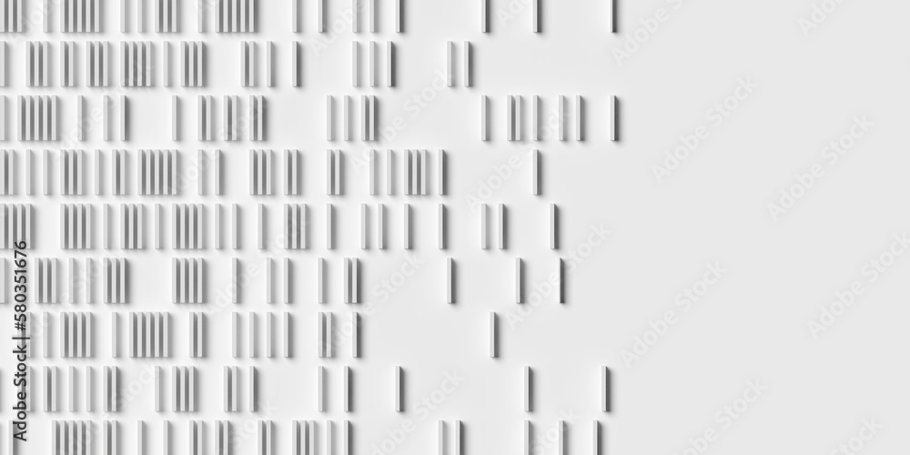 Poster rows of white and grey cubes or boxes array on white background fading out, abstract modern minimal 