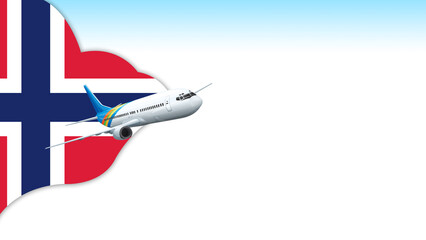 Fototapeta premium 3d illustration plane with Norway flag background for business and travel design