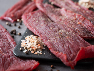 beef jerky on a plate	