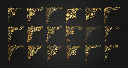 Set of decorative corner frames. Vintage calligraphic corners and borders. Retro elegant ornamental frame, ornaments. Wedding frame, invitation card, menu, picture borders, deco dividers. Vector art