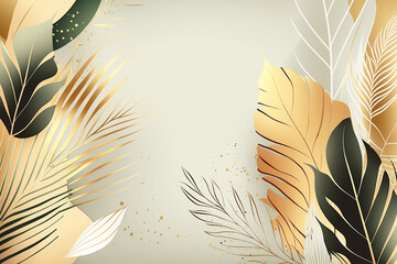 Soft gold and teal leaf design with a light background, perfect for serene wallpapers and stylish stationery.