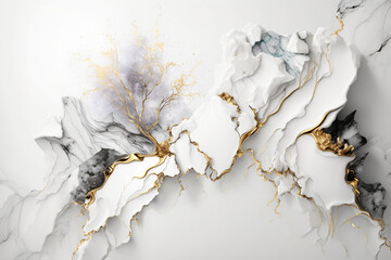 White marble background with gold splashes. AI
