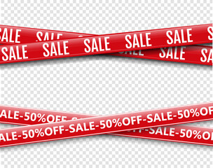 Red Promotional Sale Ribbon And Transparent Background