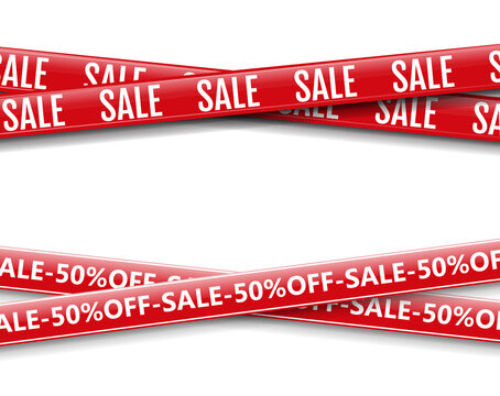 Red Promotional Sale Ribbon And White Background