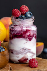 Fresh delicious yogurt made from milk with blueberry flavor