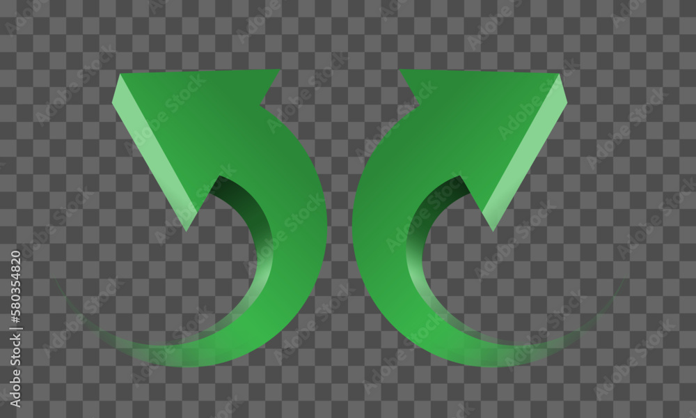Aufkleber green twin arrow 3d curve circle direction gradient transparent on checkered background sign symbol 