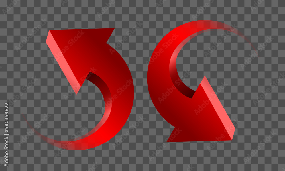 Aufkleber red twin arrow 3d curve circle direction gradient transparent on checkered background sign symbol ve