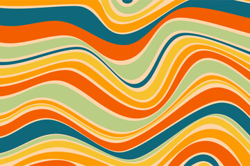 1970s Retro pattern groovy trippy. Wavy abstract groovy Background. Seventies Style. Hippie Aesthetic 60s, 70s, 80s style. Wavy swirly psychedelic pattern. Vector Illustration