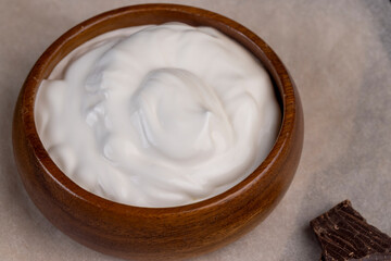 Creamy yogurt with chocolate close up