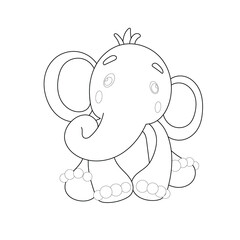 Elephant cartoon. Baby elephant. Pink elephant. Sitting posture. Elephant on a white background. line drawings.