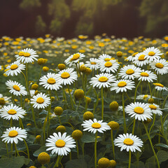 a vast field of daisies creating a stunning view of nature. Spring concept. ia generated