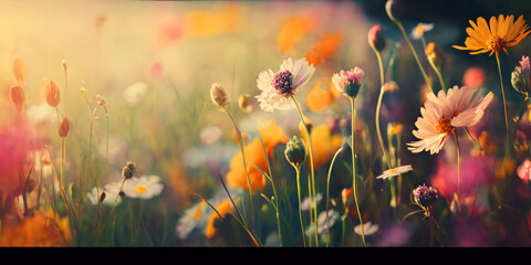 Obraz na płótnie Canvas Spring or summer close-up floral field, ai generative