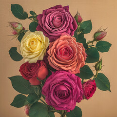 bouquet of roses of different shades. ia generated