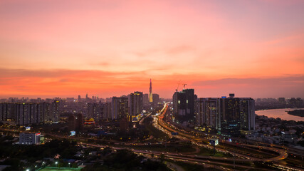 Fototapeta na wymiar sunset in Ho Chi Minh City , Viet Nam