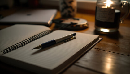 Inspiration Awaits: A Pen and Notebook Ready for the Next Idea on a Desk (created with Generative AI)