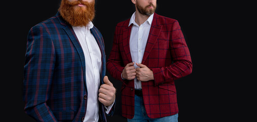 Fototapeta premium cropped view of stylish men at studio. stylish men on background. photo of stylish men