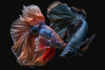 Fototapeta premium Isolated siamese fighting fish and betta fish against a dark backdrop. Generative AI