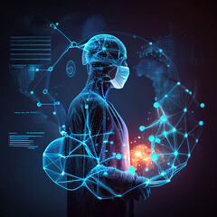 Medicine doctor touching medical global network, Computing electronic medical record. DNA. Digital healthcare and network connection on virtual interface, medical technology AI generated