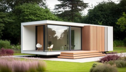 Generative AI of a modern house with a garden and a garden