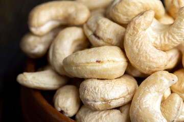 Hard roasted and peeled cashew nuts on the table