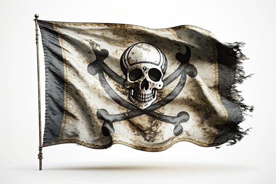 Jolly Roger the pirate's flag, isolated on white. Generative AI