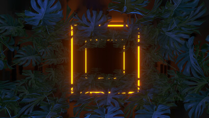 Abstract Monstera Summer Neon Background 3d render © T_Motion