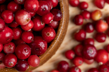 fresh ripe cranberries with drops of pure water