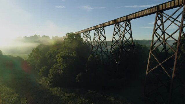 Aerial Clip of the Tulip Trestle Historic Railroad Bridge Indiana