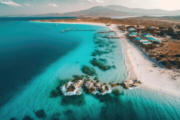 Obraz na płótnie Canvas Drone Photo of Ilca Beach, Aegean Region Cesme, Izmir Turkey. Generative AI