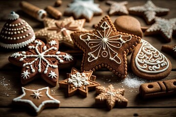festive gingerbread biscuits during Christmas. Generative AI