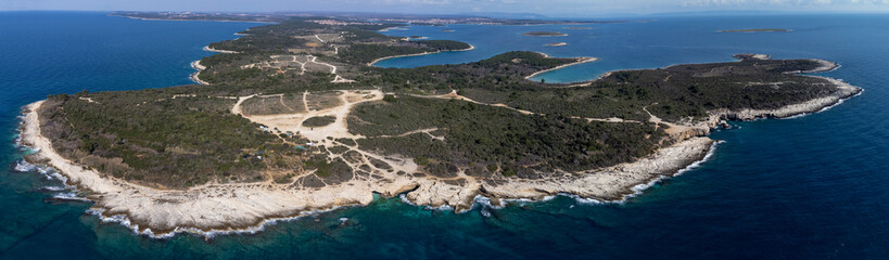 Panoramic shot of Cape Kamenjak, a protected natural area on the southern tip of the Istrian peninsula in Croatia, Europe