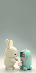 3D Render of Robotic Rabbits Against Pastel Green And White Background With Copy Space.